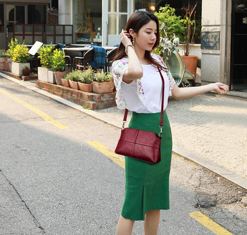 New Casual mama Messenger Bags Crossbody PU Leather Black Handbags for Women Small Shoulder Bag Purse