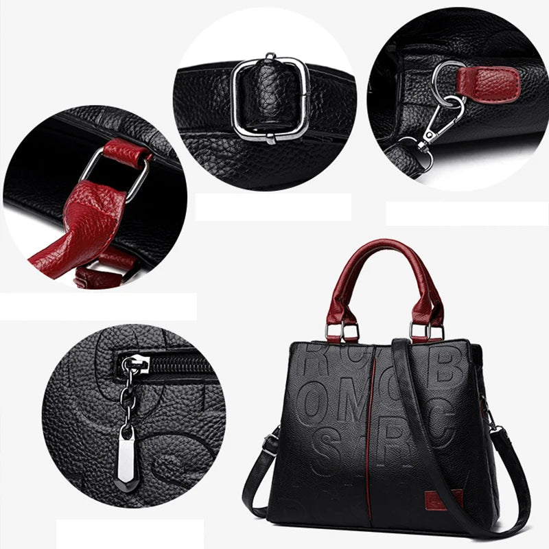 Fashion Letter Handle Bag Women PU Leather Shoulder Bag Large Capacity Handbag Designer Brands Crossbody Bag Lady Purse Femme