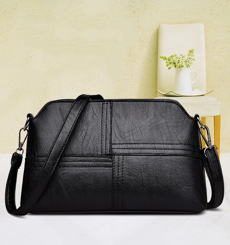 New Casual mama Messenger Bags Crossbody PU Leather Black Handbags for Women Small Shoulder Bag Purse