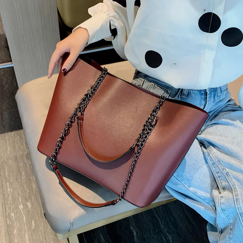 Luxury Designer PU Leather Shoulder Bags For Women Chain Large Capacity Handbags Travel Hand Bag Female Big Tote Bags Bolso