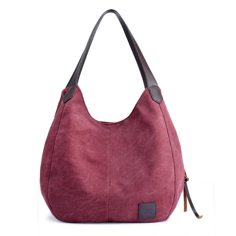 Large Capacity Canvas Shoulder Bag Casual Top-Handle Bag Daily Use Handbag Lady Shopping Totes Travel Bag