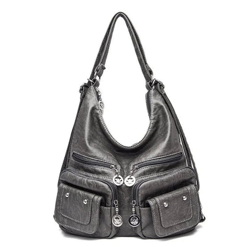 Casual Large Capacity Hobos Bag For Women Travel Shoulder Bags Female Multifunctional Handbag Totes PU Leather Crossbody Bag