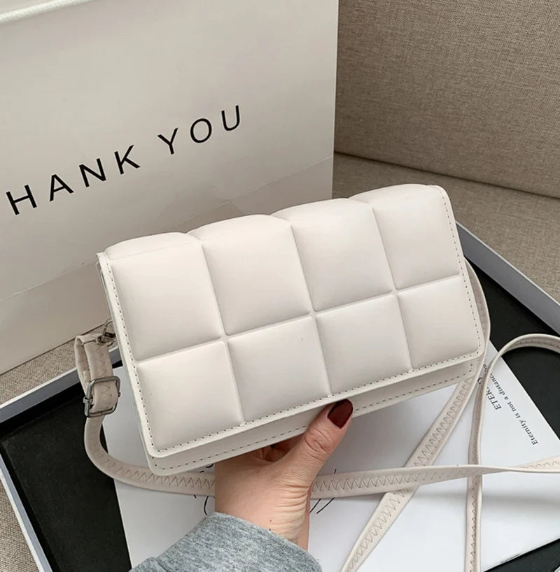 New Solid Color Fashion Shoulder Handbags Female Travel Messenger Bag Plaid Small PU Leather Crossbody Bags For Women