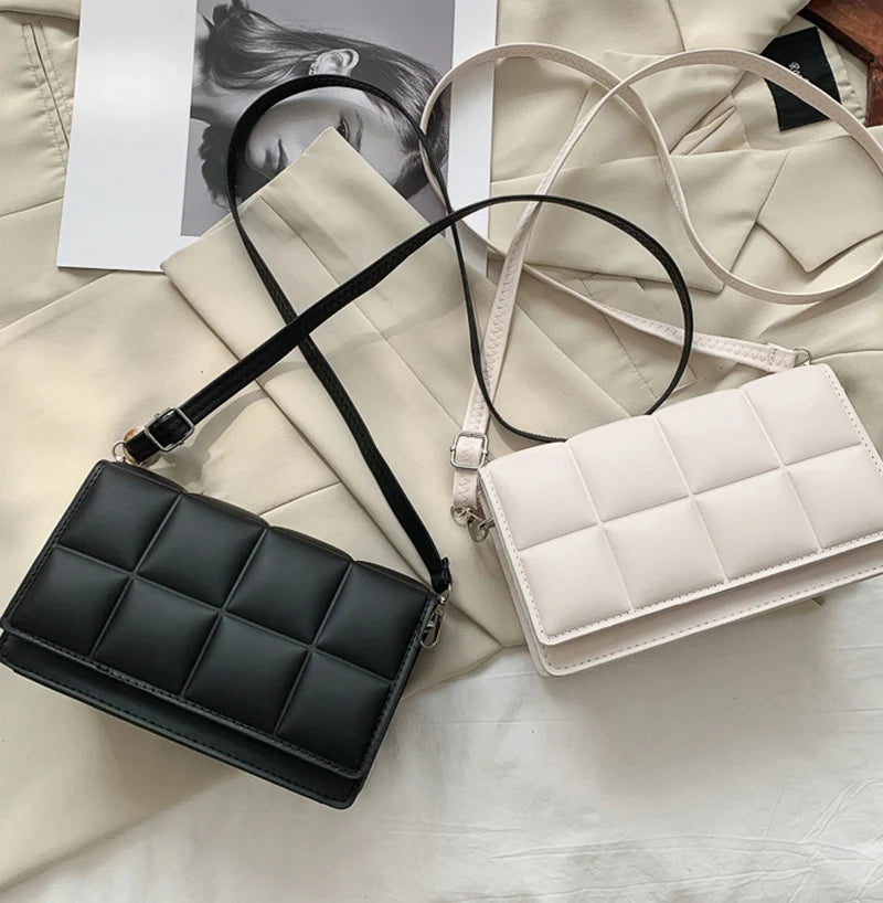 New Solid Color Fashion Shoulder Handbags Female Travel Messenger Bag Plaid Small PU Leather Crossbody Bags For Women