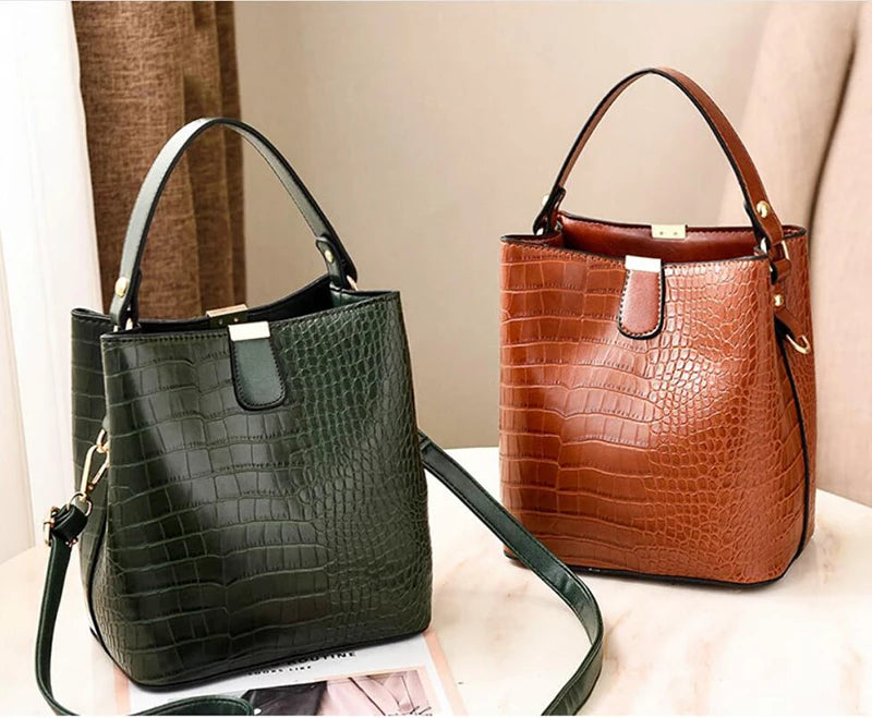 Crocodile Pattern Bucket Shoulder Bag For Women Fashion Brands Female Handbag Large Capacity Lady Crossbody Bag Handbag Purse