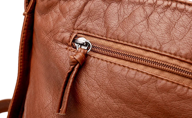 Soft PU Leather Shoulder Crossbody Bag Women Retro Design Messenger Bag Casual Multi-zipper Female Daily Travel Handbag Satchel