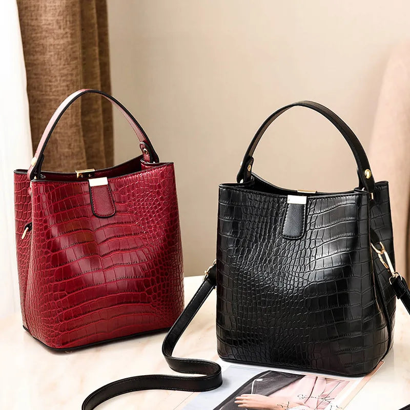 Crocodile Pattern Bucket Shoulder Bag For Women Fashion Brands Female Handbag Large Capacity Lady Crossbody Bag Handbag Purse