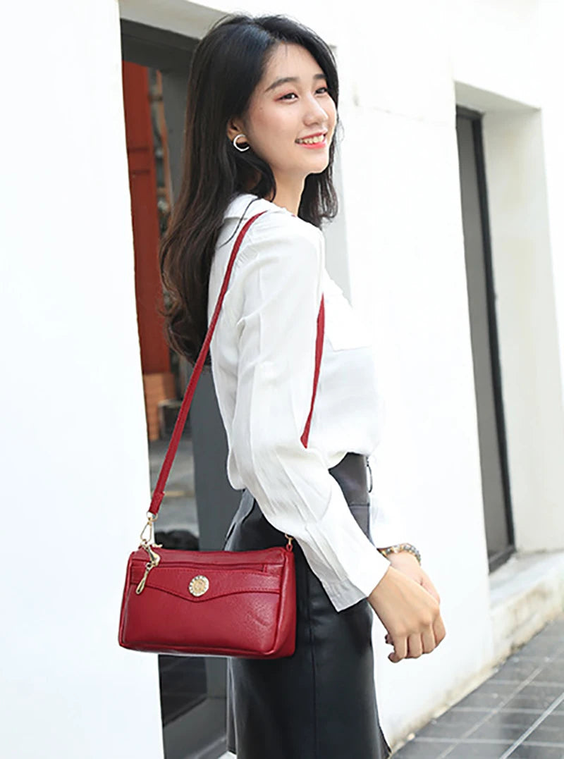 Small Fashion Shoulder Bags for Women Soft Leather mama Handbags Crossbody Messenger Bag Purse Solid Color Clutch
