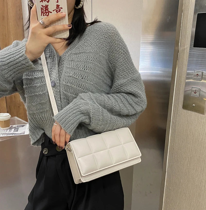 New Solid Color Fashion Shoulder Handbags Female Travel Messenger Bag Plaid Small PU Leather Crossbody Bags For Women