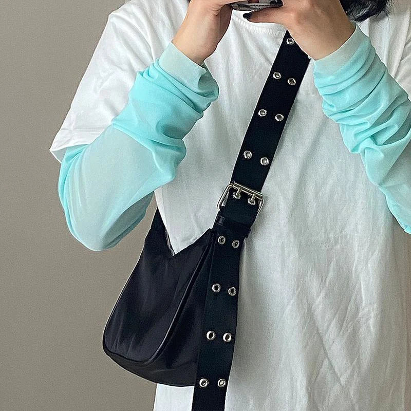 Casual Shoulder Bags For Women Black Waterproof Nylon Crossbody Bag Cool Girls Underarm Handbag Purse