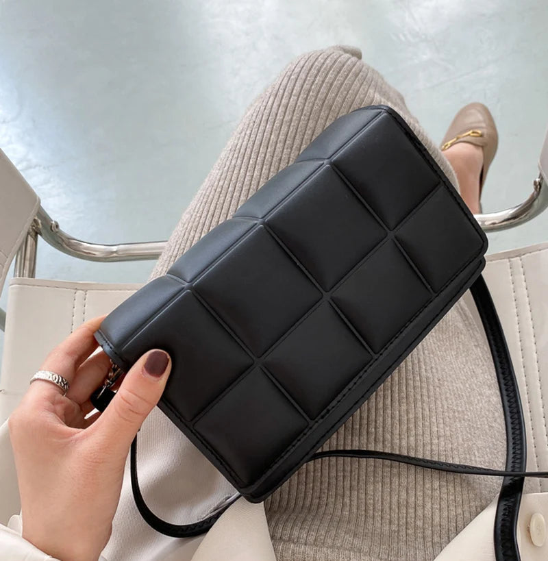 New Solid Color Fashion Shoulder Handbags Female Travel Messenger Bag Plaid Small PU Leather Crossbody Bags For Women