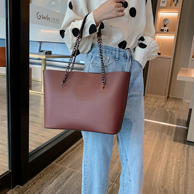 Luxury Designer PU Leather Shoulder Bags For Women Chain Large Capacity Handbags Travel Hand Bag Female Big Tote Bags Bolso