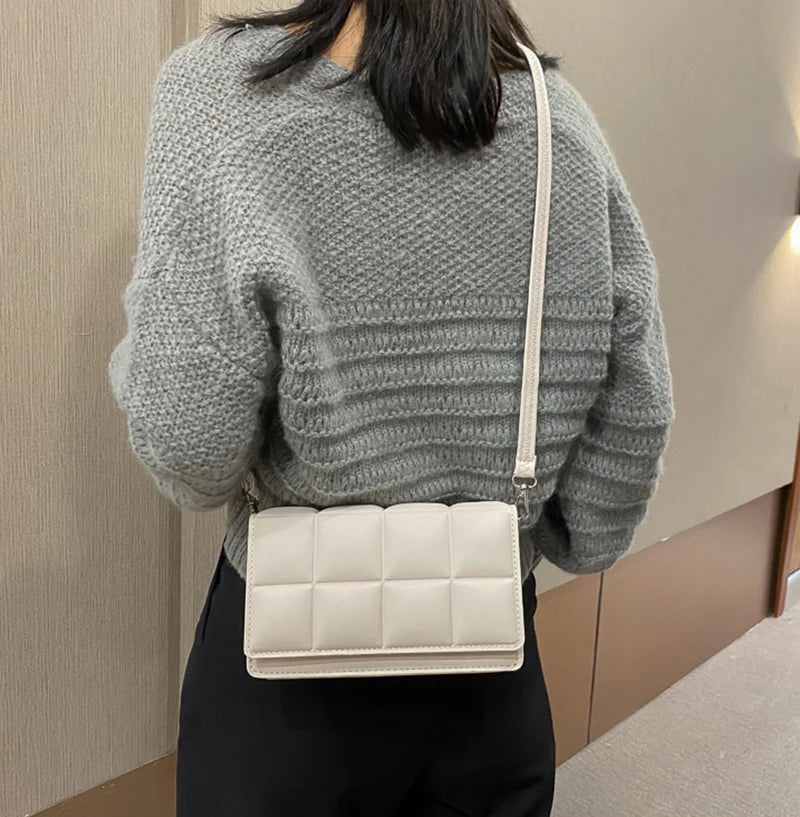 New Solid Color Fashion Shoulder Handbags Female Travel Messenger Bag Plaid Small PU Leather Crossbody Bags For Women