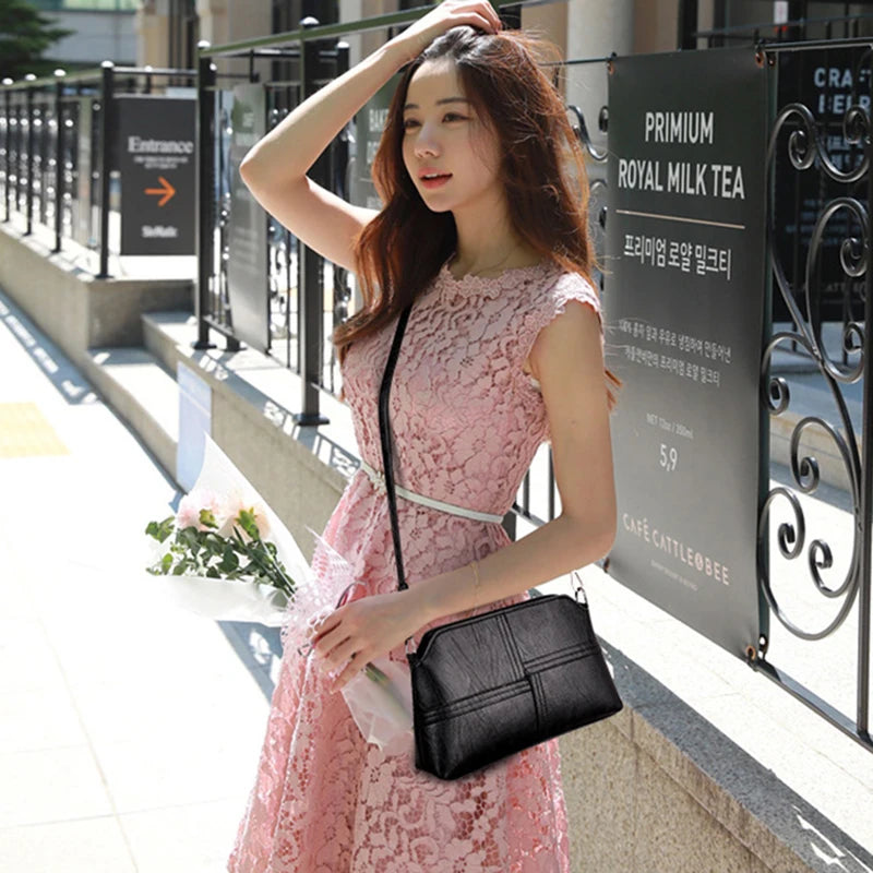 New Casual mama Messenger Bags Crossbody PU Leather Black Handbags for Women Small Shoulder Bag Purse