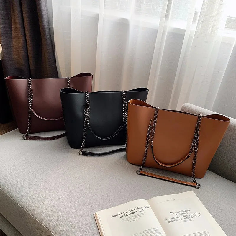 Luxury Designer PU Leather Shoulder Bags For Women Chain Large Capacity Handbags Travel Hand Bag Female Big Tote Bags Bolso
