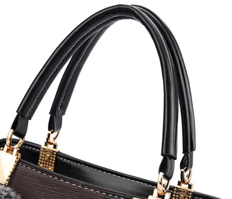 Luxury Plaid Handbag Women Hairball PU Leather Shoulder Bag Large Capacity Crossbody Bag Brand Handle Bag Shopping Lady Tote sac