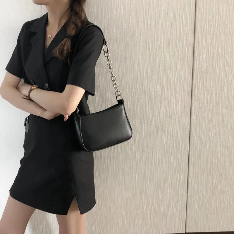 Simple Style Hot Shoulder Bag Women Black Handbag PU Leather Armpit Messenger Bags Purse  New Fashion