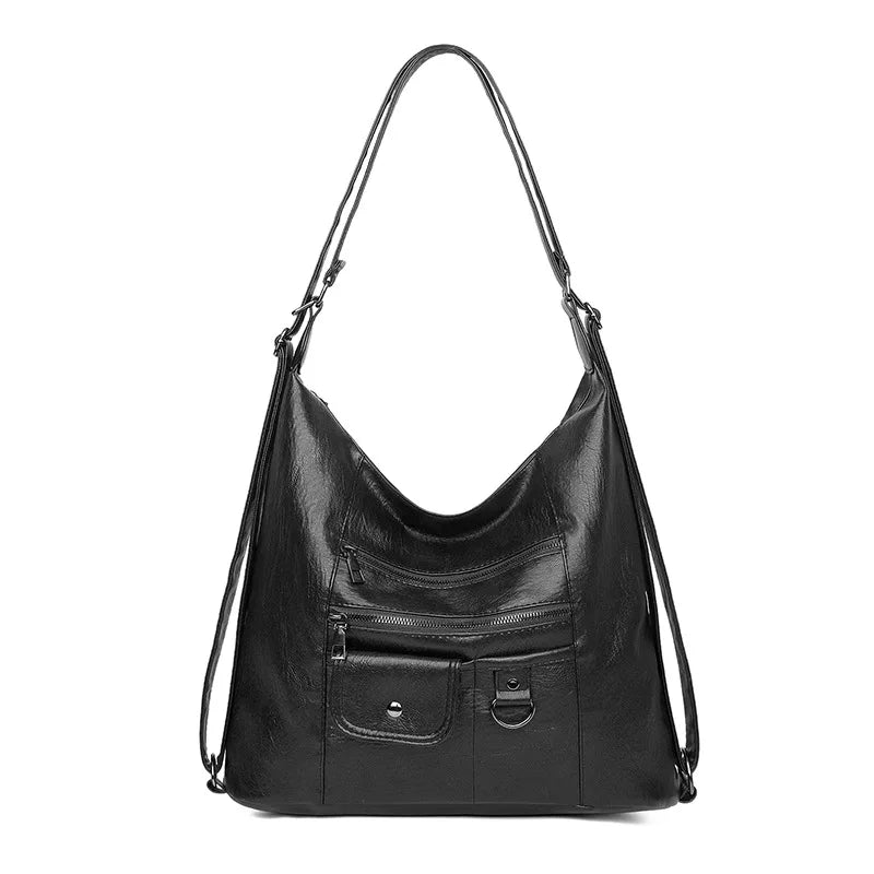 Casual PU Leather Tote Bags for Women Large Capacity Hobo Handbags Retro Patchwork Shoulder Bag Female Crossbody Shopper Bag