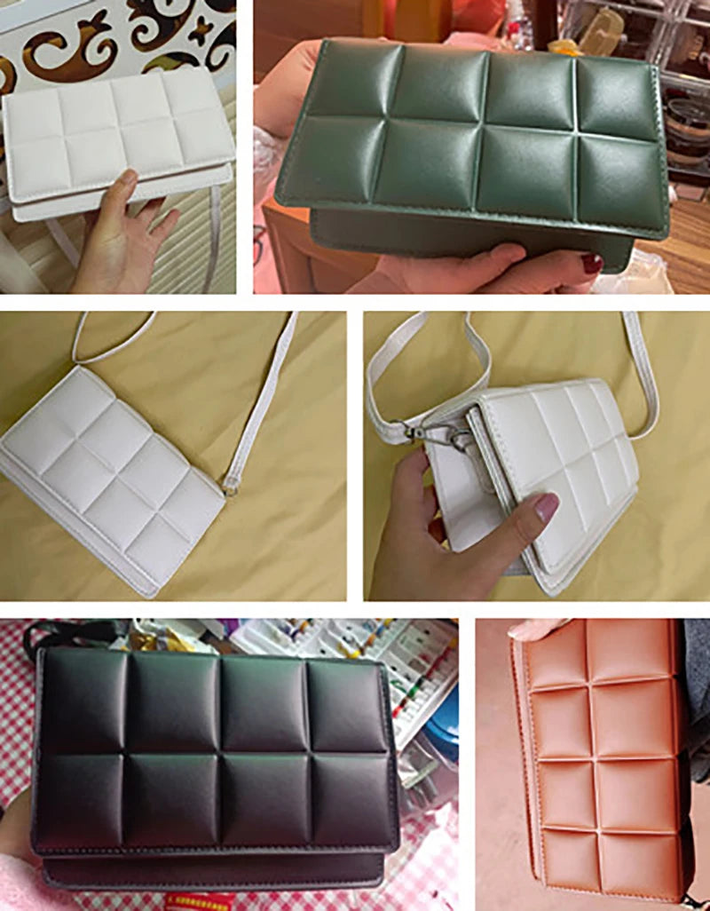 New Solid Color Fashion Shoulder Handbags Female Travel Messenger Bag Plaid Small PU Leather Crossbody Bags For Women