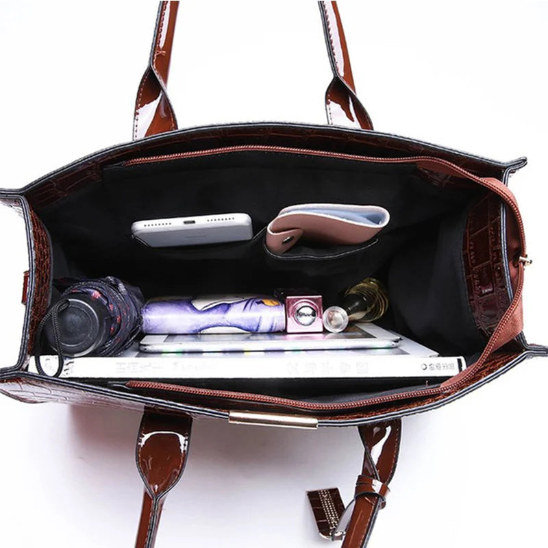 Luxury Handbags Alligator Designer PU Patent Leather Crossbody Bag For Women Tote Retro Ladies Messegner Shoulder Bag Bolsa