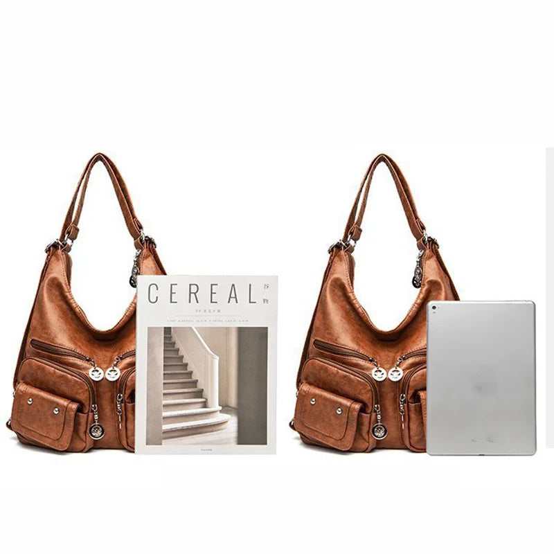 Casual Large Capacity Hobos Bag For Women Travel Shoulder Bags Female Multifunctional Handbag Totes PU Leather Crossbody Bag