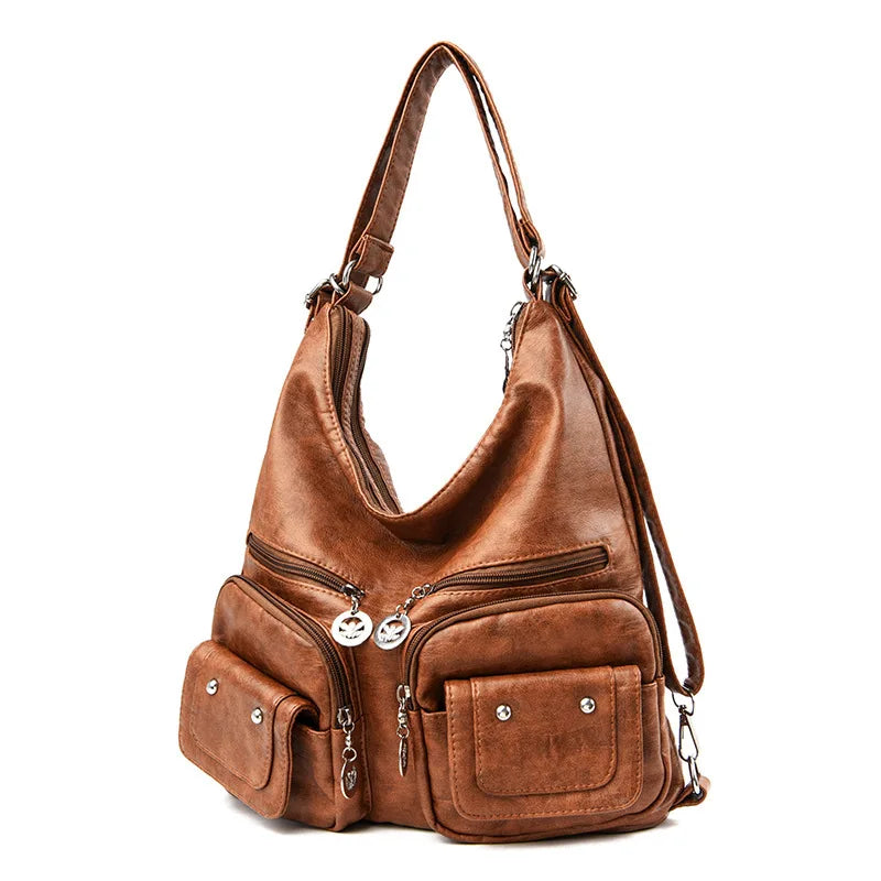Casual Large Capacity Hobos Bag For Women Travel Shoulder Bags Female Multifunctional Handbag Totes PU Leather Crossbody Bag