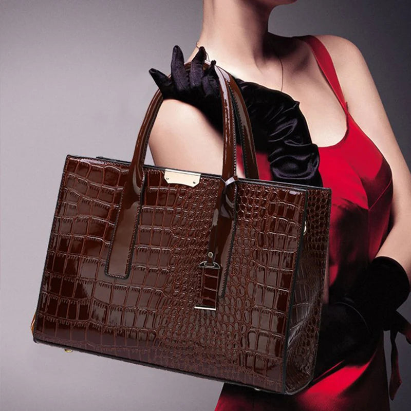 Luxury Handbags Alligator Designer PU Patent Leather Crossbody Bag For Women Tote Retro Ladies Messegner Shoulder Bag Bolsa