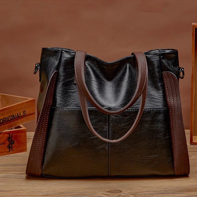 Soft Leather Women's Totes Bags High Capacity Shouldr Bag Luxury Middle-aged Lady Top-handle Bag Casual Armpit Bag Travel Pack