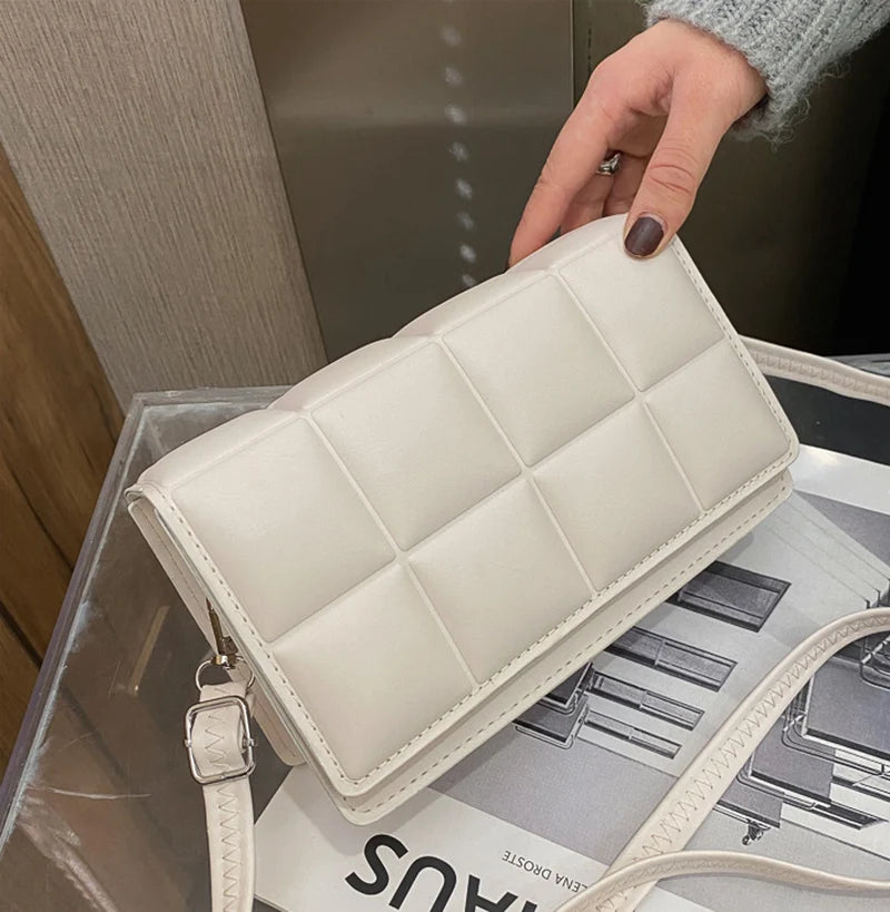 New Solid Color Fashion Shoulder Handbags Female Travel Messenger Bag Plaid Small PU Leather Crossbody Bags For Women