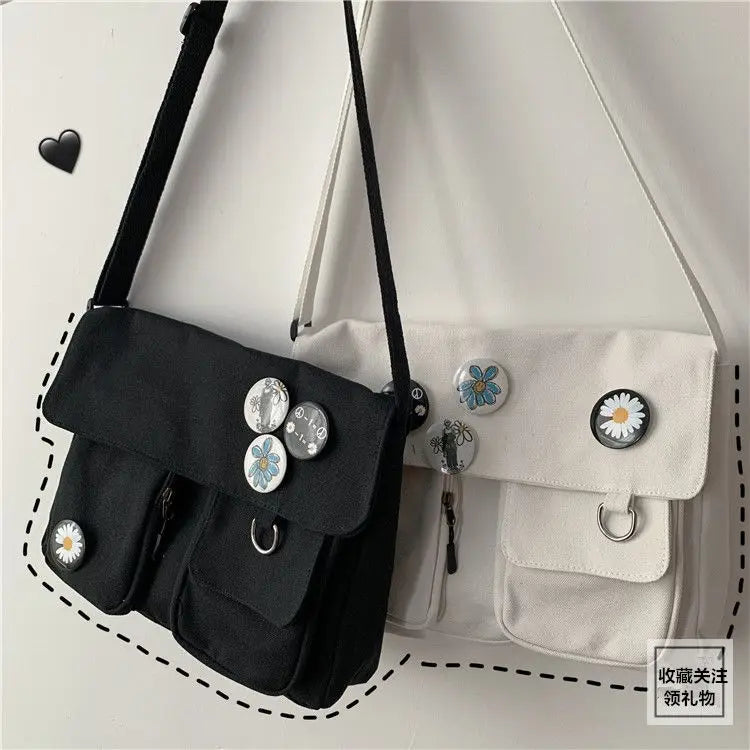 Canvas Crossbody Bags Youth Fashion Casual Large Capacity Ladies Shoulder Bag Solid Color Women Messenger Bag