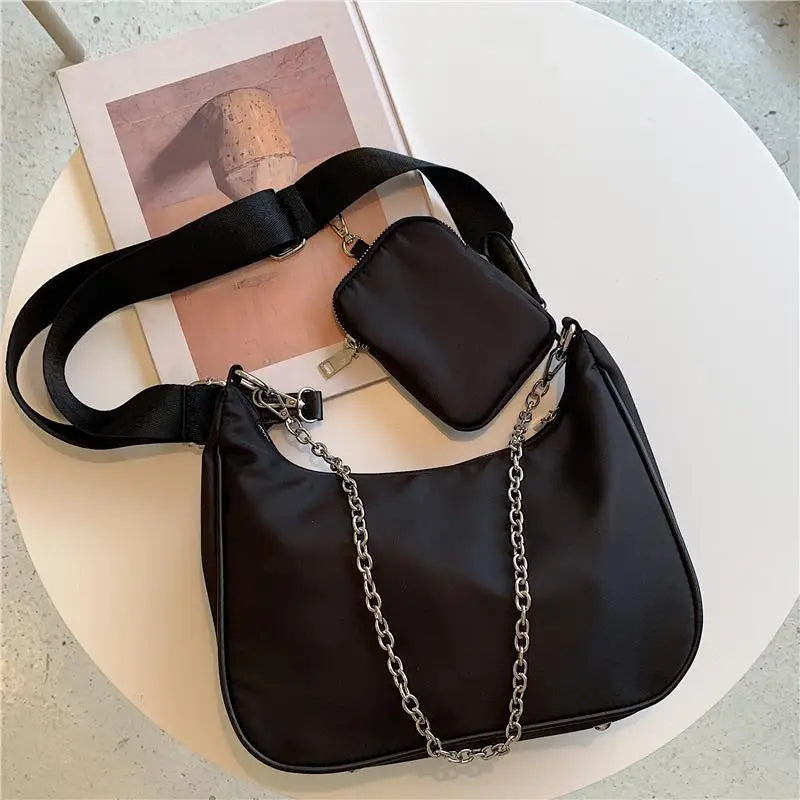 New Arrival Hobo Shoulder Bags for Women Simple Style Black Nylon Crossbody Messenger Bags Purse Female Underarm Handbag