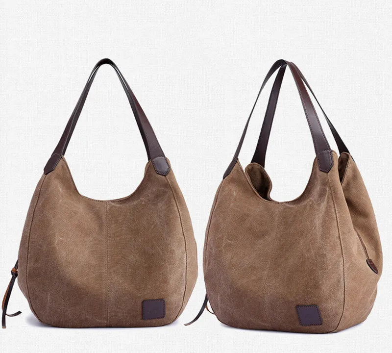 Large Capacity Canvas Shoulder Bag Casual Top-Handle Bag Daily Use Handbag Lady Shopping Totes Travel Bag