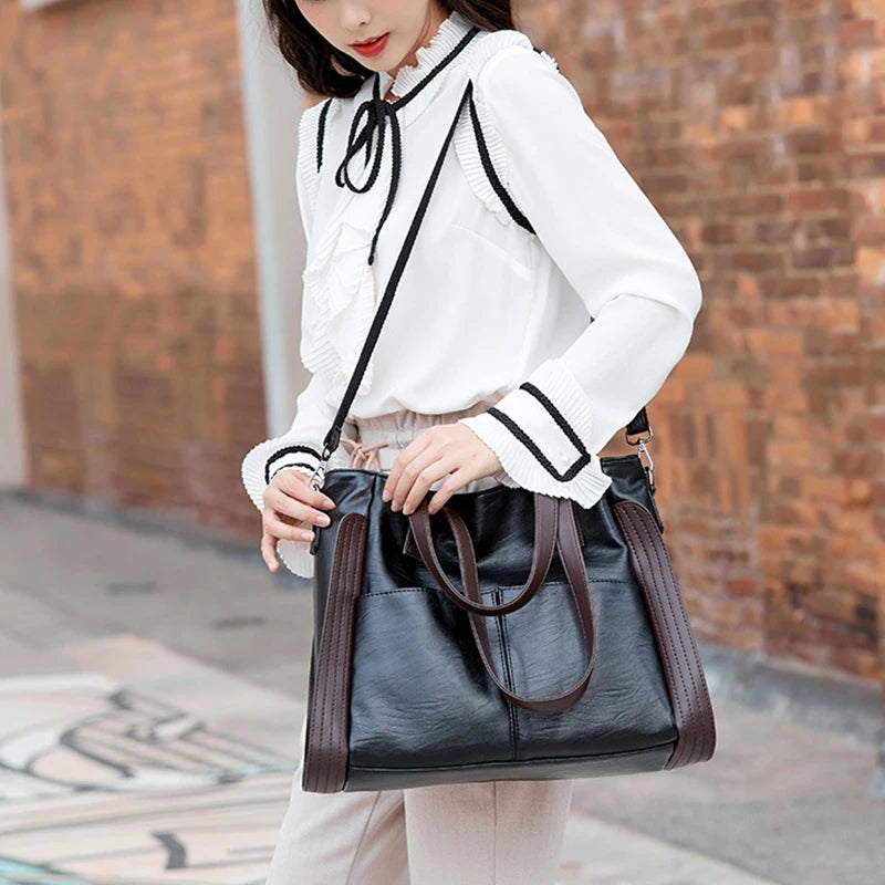 Soft Leather Women's Totes Bags High Capacity Shouldr Bag Luxury Middle-aged Lady Top-handle Bag Casual Armpit Bag Travel Pack