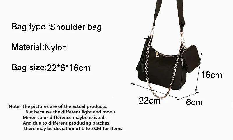 New Arrival Hobo Shoulder Bags for Women Simple Style Black Nylon Crossbody Messenger Bags Purse Female Underarm Handbag