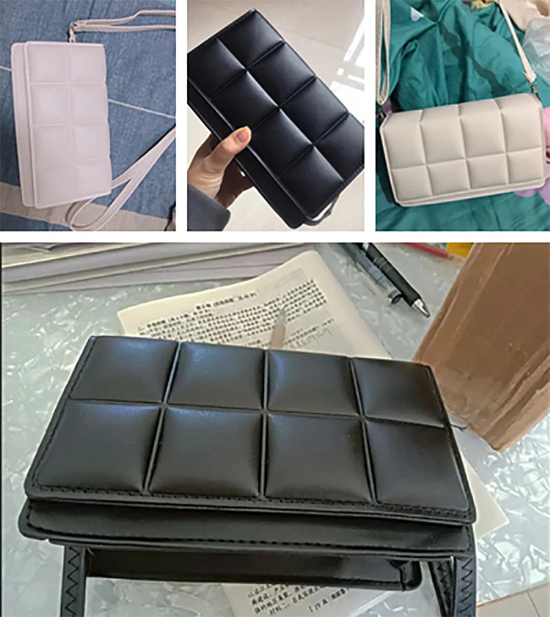 New Solid Color Fashion Shoulder Handbags Female Travel Messenger Bag Plaid Small PU Leather Crossbody Bags For Women