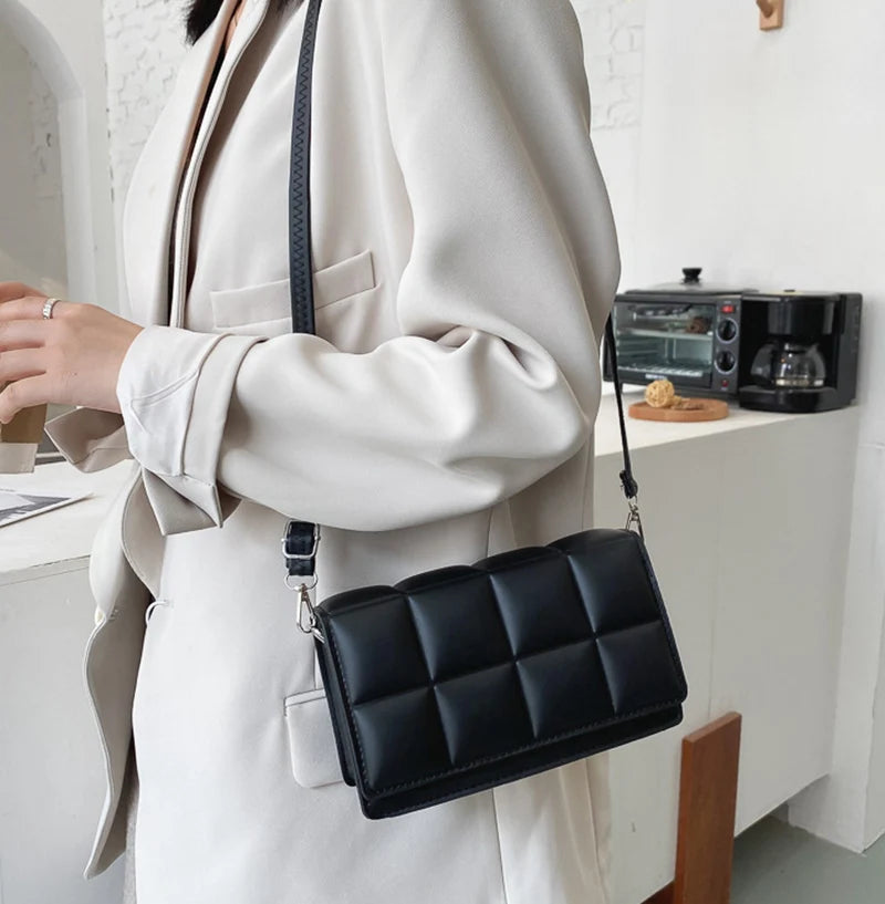 New Solid Color Fashion Shoulder Handbags Female Travel Messenger Bag Plaid Small PU Leather Crossbody Bags For Women