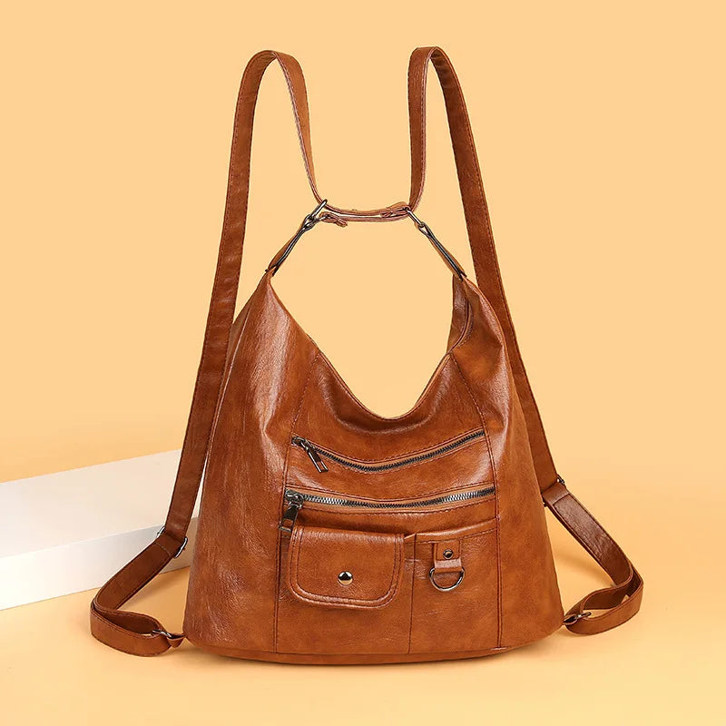 Casual PU Leather Tote Bags for Women Large Capacity Hobo Handbags Retro Patchwork Shoulder Bag Female Crossbody Shopper Bag