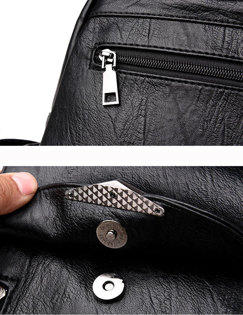 Women's Backpack Travel Large Backpack PU Leather Handbag Schoolbag For Girls Female Shoulder Back mochila