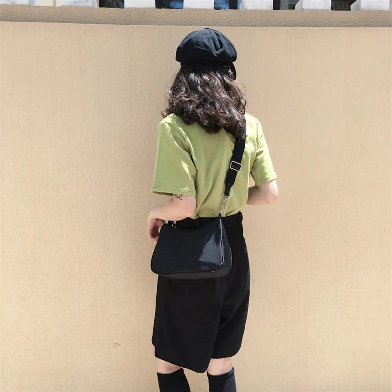 New Arrival Hobo Shoulder Bags for Women Simple Style Black Nylon Crossbody Messenger Bags Purse Female Underarm Handbag