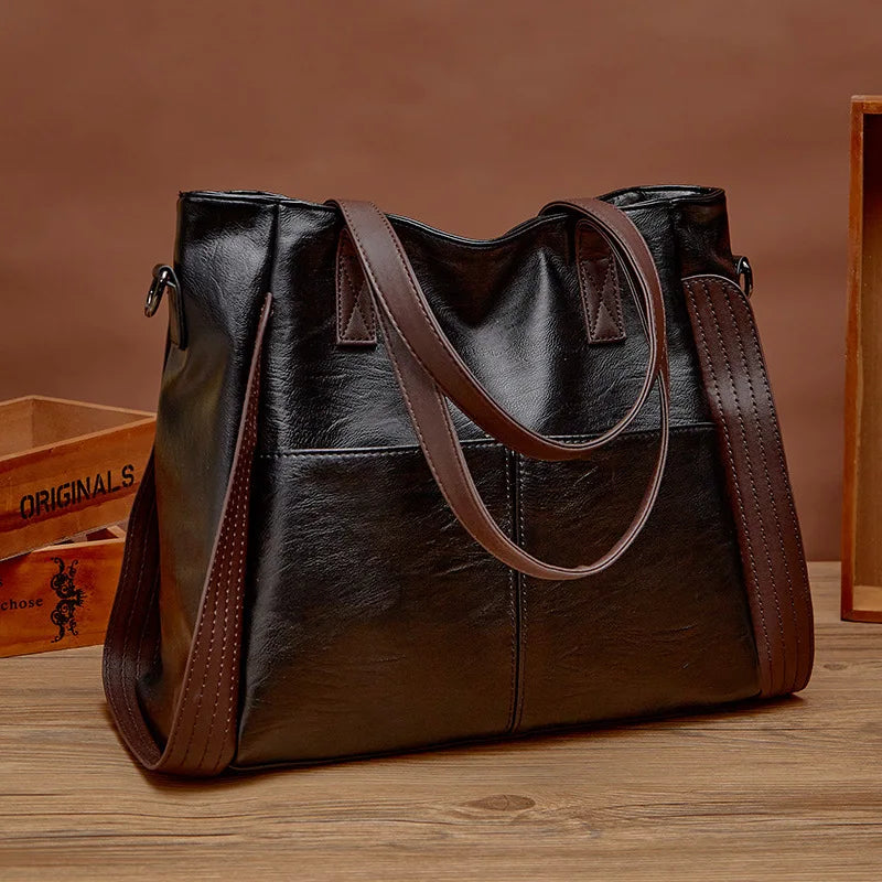 Soft Leather Women's Totes Bags High Capacity Shouldr Bag Luxury Middle-aged Lady Top-handle Bag Casual Armpit Bag Travel Pack