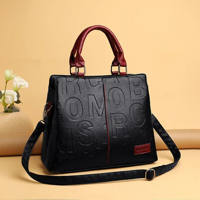 Fashion Letter Handle Bag Women PU Leather Shoulder Bag Large Capacity Handbag Designer Brands Crossbody Bag Lady Purse Femme