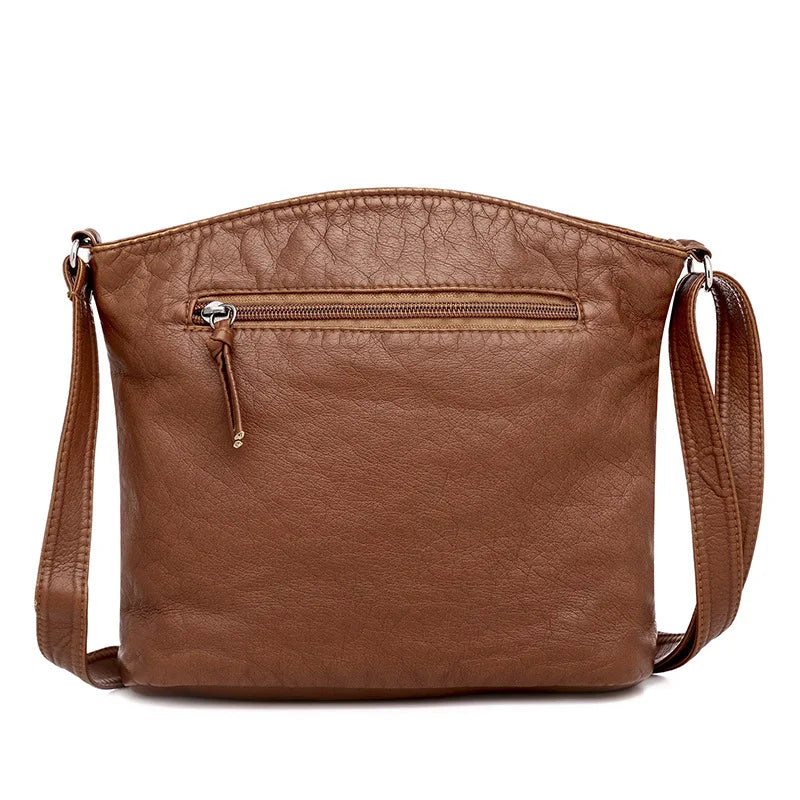 Soft PU Leather Shoulder Crossbody Bag Women Retro Design Messenger Bag Casual Multi-zipper Female Daily Travel Handbag Satchel