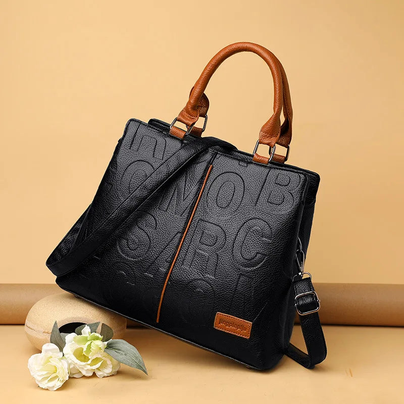 Fashion Letter Handle Bag Women PU Leather Shoulder Bag Large Capacity Handbag Designer Brands Crossbody Bag Lady Purse Femme