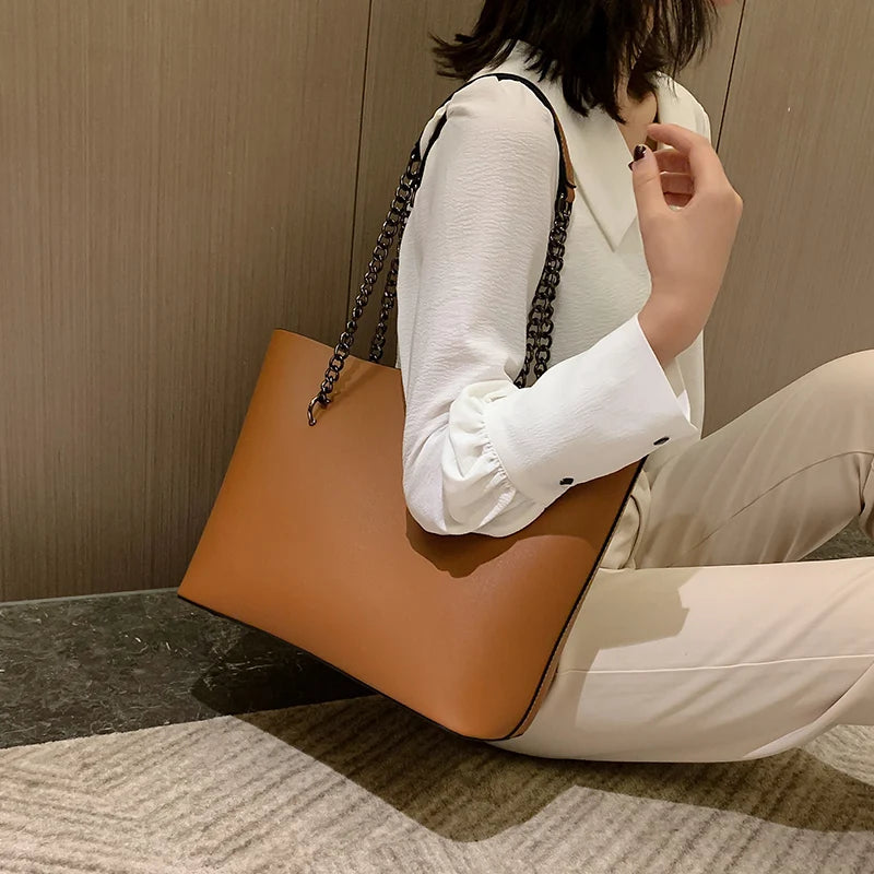 Luxury Designer PU Leather Shoulder Bags For Women Chain Large Capacity Handbags Travel Hand Bag Female Big Tote Bags Bolso