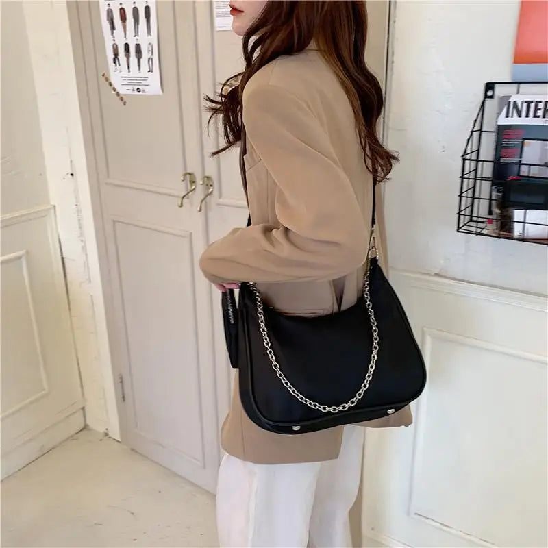 New Arrival Hobo Shoulder Bags for Women Simple Style Black Nylon Crossbody Messenger Bags Purse Female Underarm Handbag