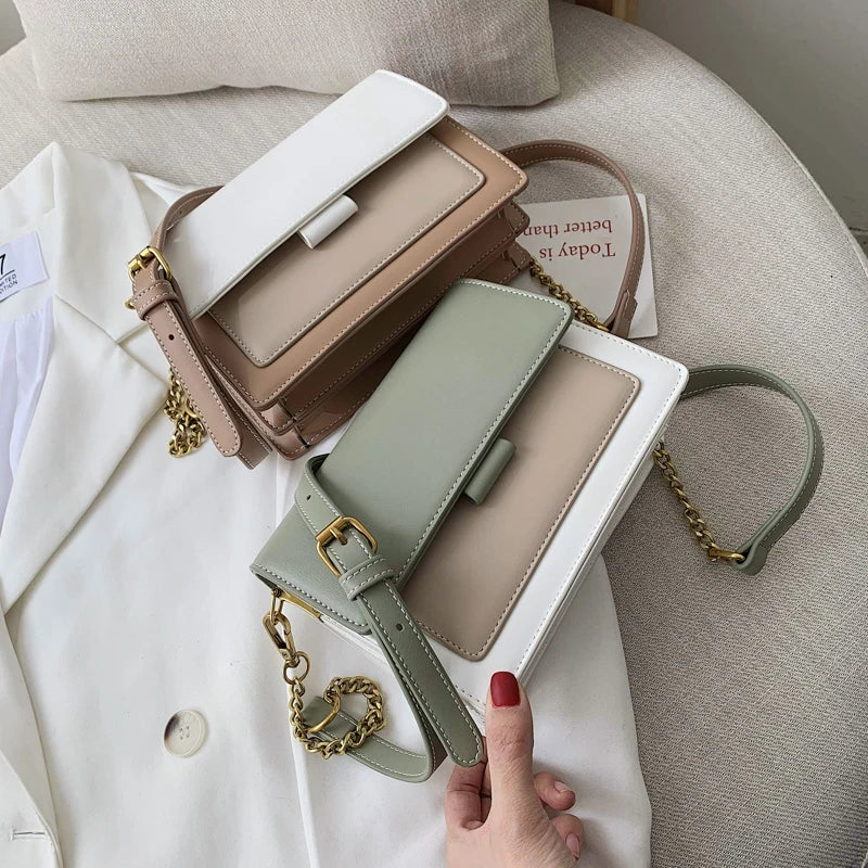 Contrast color Leather Crossbody Bags For Women Travel Handbag Fashion Simple Shoulder Messenger Bag Ladies Small Flap Bag