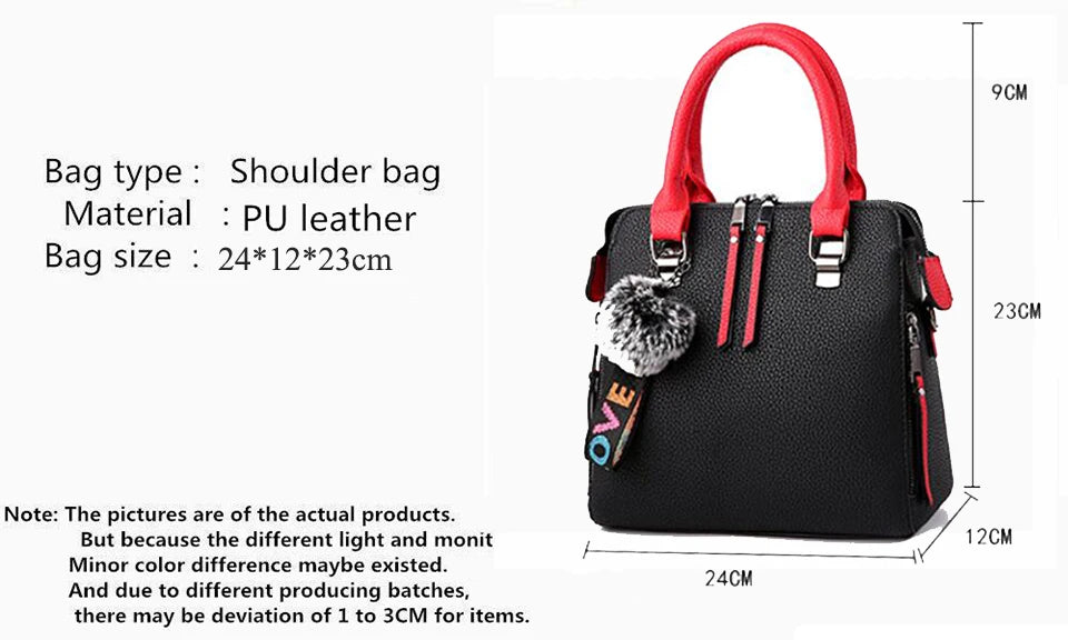 PU Leather Women Messenger Bag Fur Ball Crossbody Flap Bag Female  Shoulder Bag Solid Color Handbags