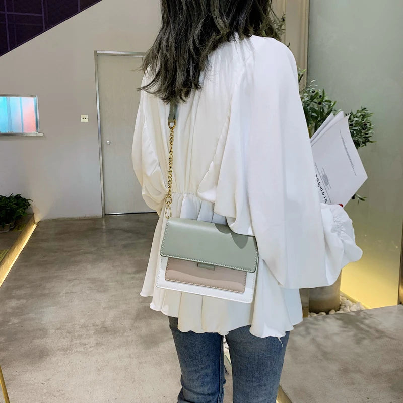 Contrast color Leather Crossbody Bags For Women Travel Handbag Fashion Simple Shoulder Messenger Bag Ladies Small Flap Bag