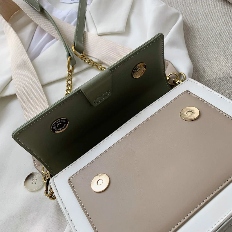 Contrast color Leather Crossbody Bags For Women Travel Handbag Fashion Simple Shoulder Messenger Bag Ladies Small Flap Bag