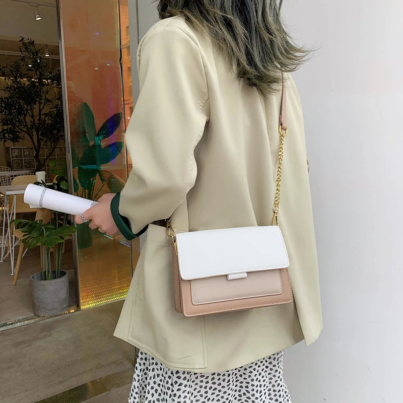 Contrast color Leather Crossbody Bags For Women Travel Handbag Fashion Simple Shoulder Messenger Bag Ladies Small Flap Bag